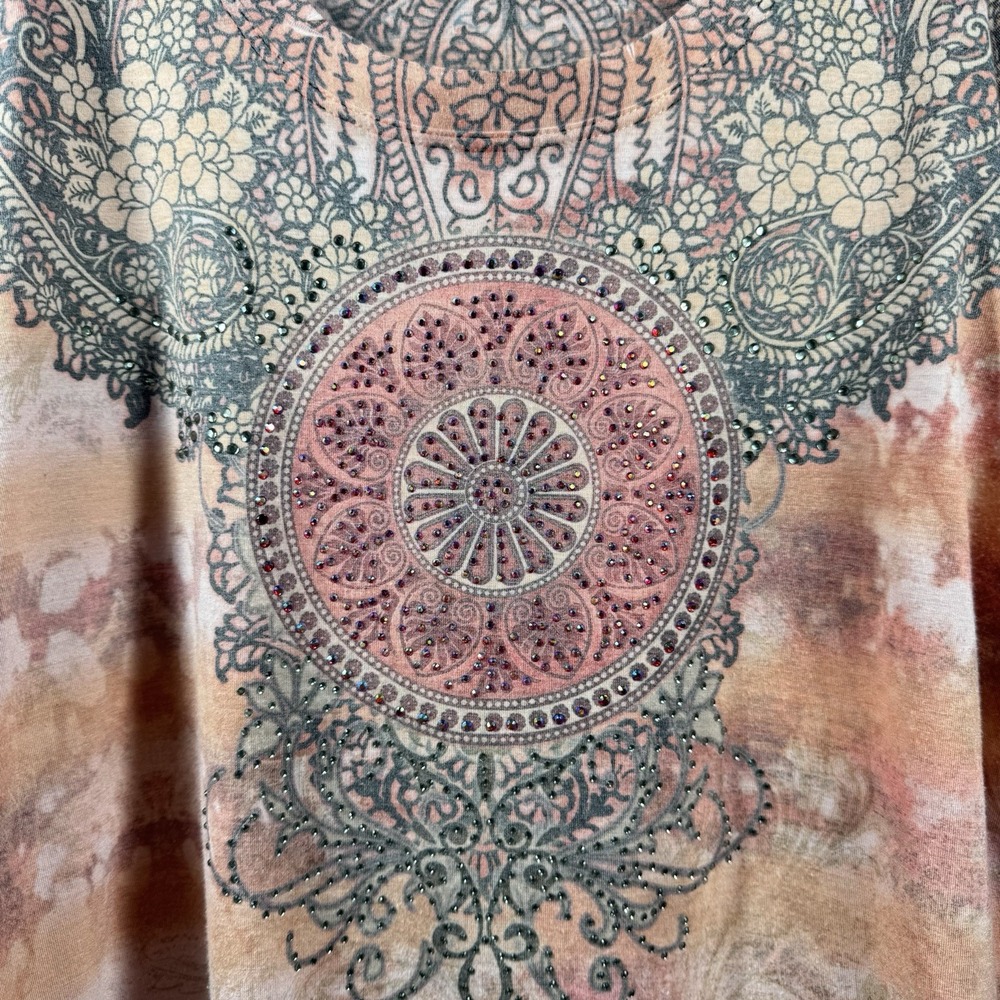 Vintage Y2K Womens Embellished 3/4 Sleeve XL Hippie‎ Dressbarn Artsy Boho Top - Picture 3 of 9